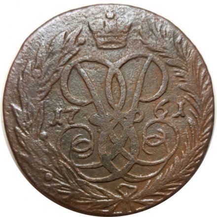 2 копейки 1761 год (номинал под Св. Георгием, гурт сетчатый) Елизавета Петровна (1741 - 1762) - F