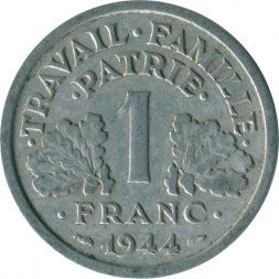 Франция 1 франк 1944 год ETAT FRANCAIS (без отметки МД)