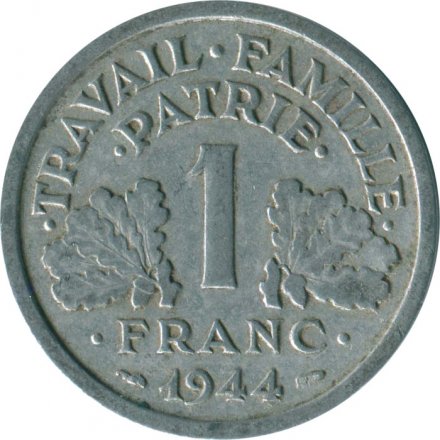 Франция 1 франк 1944 год ETAT FRANCAIS (без отметки МД)