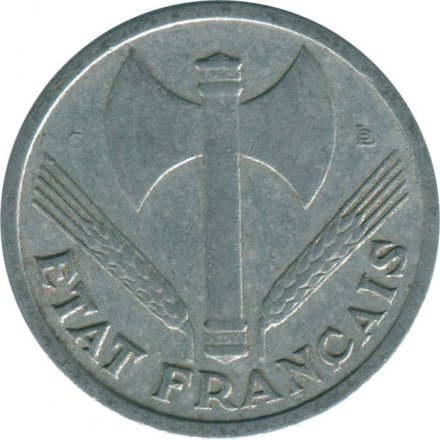 Франция 1 франк 1944 год ETAT FRANCAIS (без отметки МД)