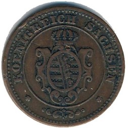 Монета Саксония 2 пфеннига 1862 год