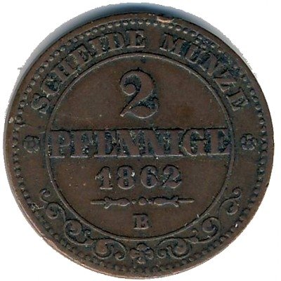 Саксония 2 пфеннига 1862 год
