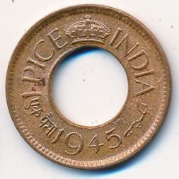 Британская Индия 1 пайса 1945 год (Калькутта)