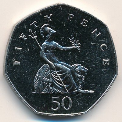 Великобритания 50 пенсов 1990 год