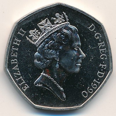Великобритания 50 пенсов 1990 год