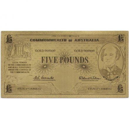Сувенирная банкнота Австралия 5 фунтов 1960 год (золотые) - UNC